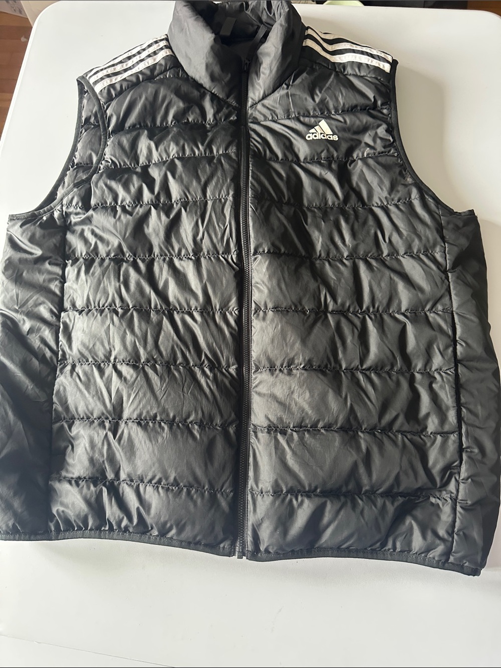 UNISEX adidas Black Quilted Youth Puffer Vest with White Stripes
